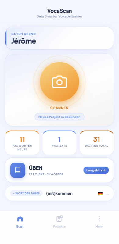 Progress and home screen in VocaScan